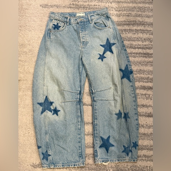 Free People We The Free Kismet Light Wash Jeans with Blue Star Motif - Picture 2 of 3